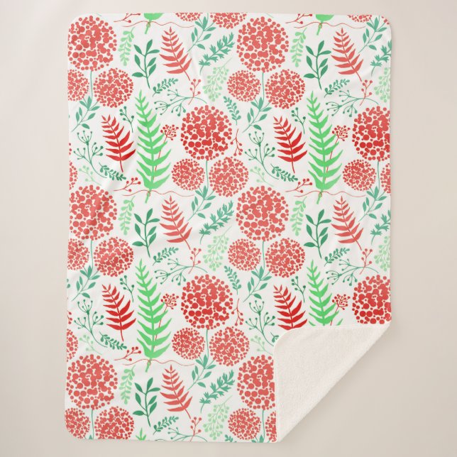 Rote runde Blume, grüne Blätter Sherpadecke (Vorderseite)