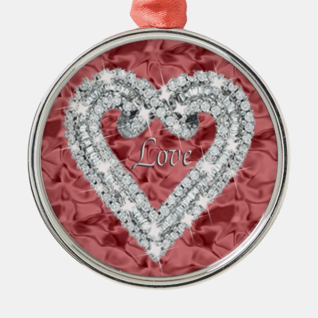 Rote runde Liebe Diamant Herzmuschel Ornament Aus Metall (Vorne)