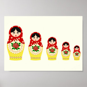 Rote russische matryoshka Verschachtelungspuppen Poster