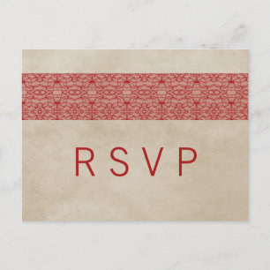Rote Rustic Lace RSVP Postkarte