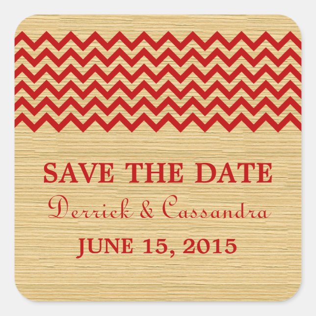 Rote rustikale Zickzack Save the Date Stickers (Vorderseite)