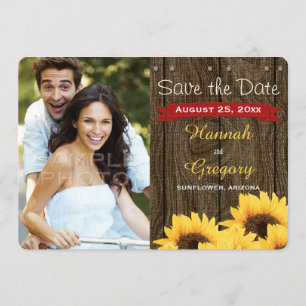 ROTE RUSTISCHE SONNENBLUME 2 FOTO WEDING INVITATIO SAVE THE DATE