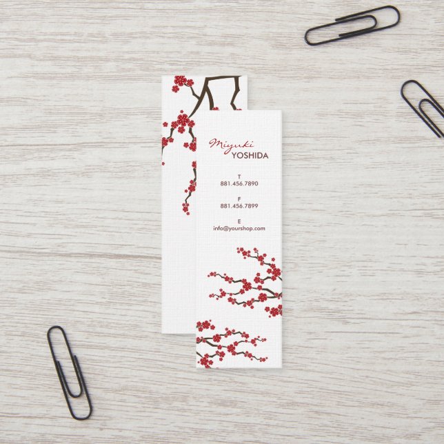 Rote Sakura Blume Kirschblüten Zen-Zen Mini Visitenkarte (Vorderseite/Rückseite Beispiel)