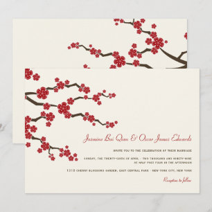 Rote Sakura Kirschblüten Moderne Hochzeit in Asien Einladung