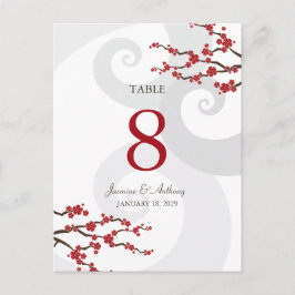 Rote Sakura Kirschblüten Wirbel Hochzeitstisch Nu Postkarte