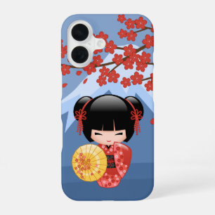 Rote Sakura Kokeshi-Puppe - Süßes Geisha-Mädchen iPhone 16 Hülle