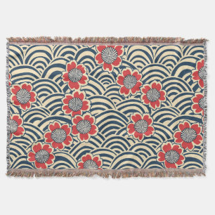 Rote Sakura Navy-Welle-Cream-Japanisches Muster Decke