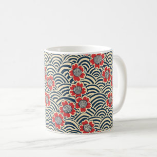 Rote Sakura Navy-Welle-Cream Japanisches Muster Kaffeetasse