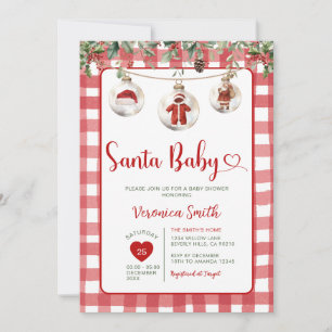 Rote Santa-Baby-Shower-Wäscheleine Weihnachten Flo Einladung
