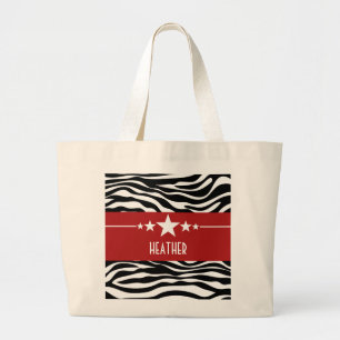 Rote Sassy Sternzebra-Taschen-Tasche Jumbo Stoffbeutel