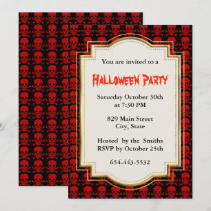 Rote Schädel und gekreuzte Knochen Halloween-Party Einladung