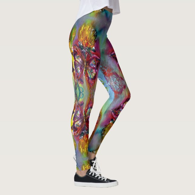 ROTE SCHALTFLÄDEN AUF GELBEN THISTEN, BLUE SKY Flo Leggings (Rechts)