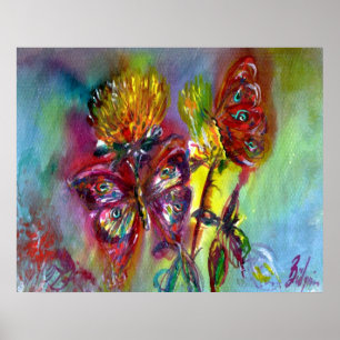 ROTE SCHALTFLÄDEN AUF GELBEN THISTEN, BLUE SKY Flo Poster