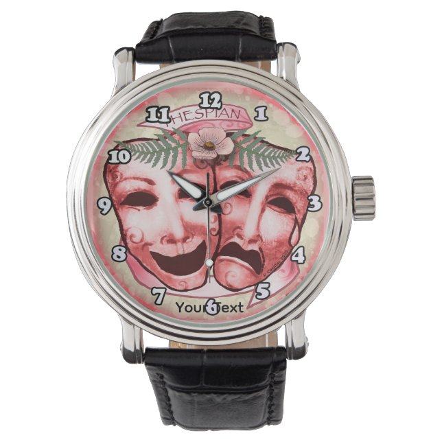 Rote Schauspielermasken Armbanduhr (Vorderseite)
