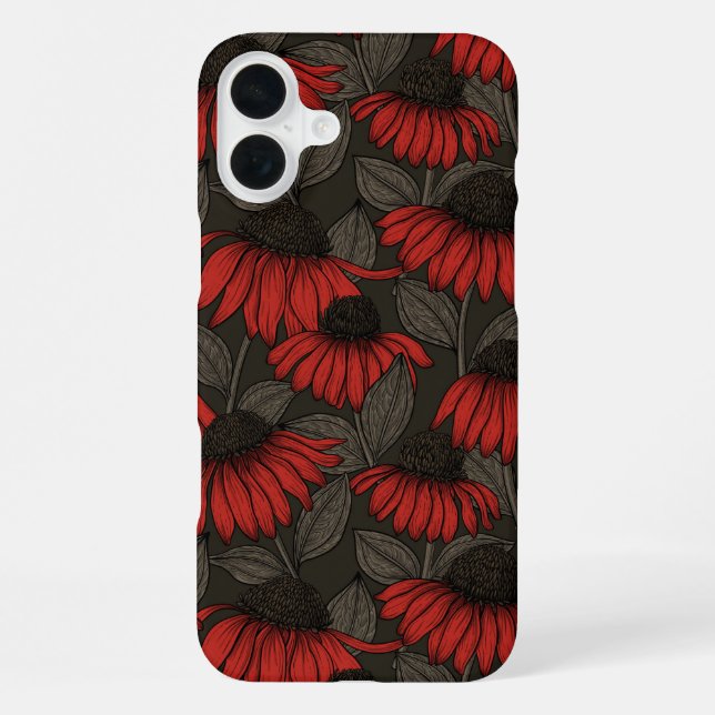 Rote Scheinblumen auf Braun iPhone 16 Plus Hülle (Rückseite)