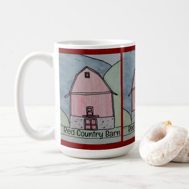 Rote Scheune auf dem Land Kaffeetasse (Mit Donut)
