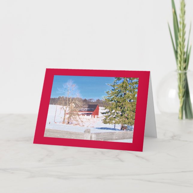 Rote Scheune hinter Zaun auf "nationalem Pike " Karte (Vorderseite)