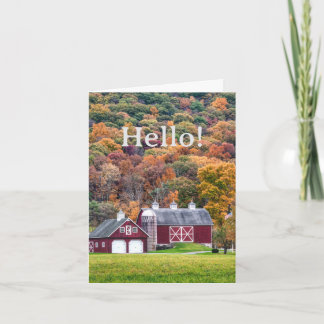 Rote Scheune im Herbst Hello Notizkarte Karte