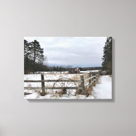Rote Scheune im Winter auf Leinwand