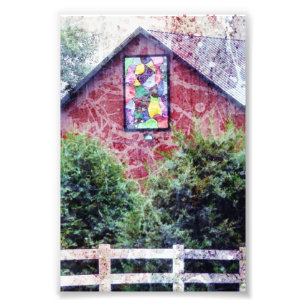 Rote Scheune mit Quilt Grunge Fotodruck