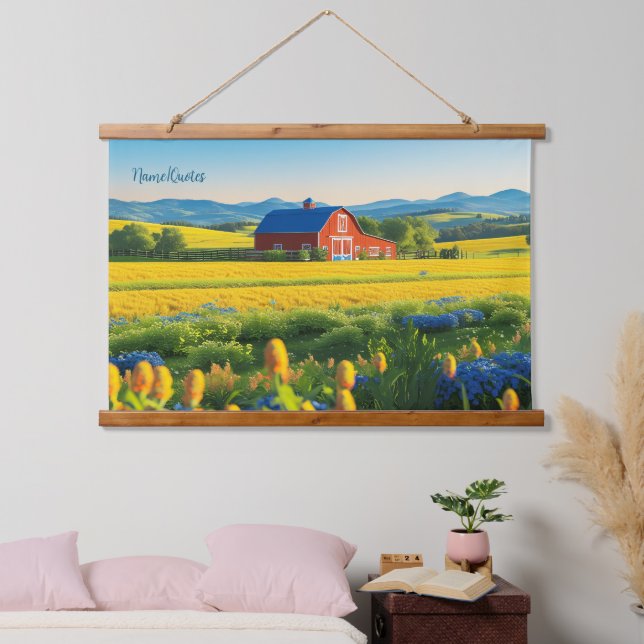 Rote Scheune und rollende Hügel Wandteppich Mit Holzrahmen (Schlafzimmer)