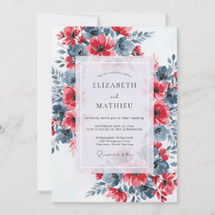 Rote Schieferblaue Dramatische Florale Hochzeit Einladung