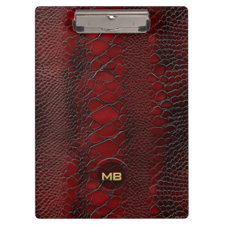 Rote Schlangenleder-Druckprägung mit Monogramm Klemmbrett