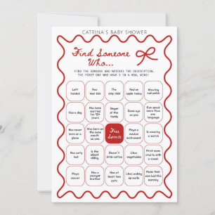 Rote Schleife Baby Shower - Bearbeitbarer Name, 5x Einladung