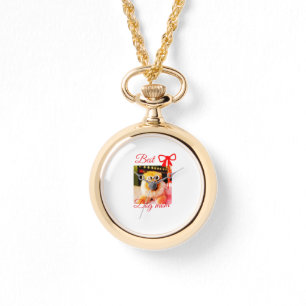 Rote Schleife beste Hundemutter Vater Foto Hund/Ha Armbanduhr