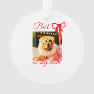 Rote Schleife beste Hundemutter Vater Foto Hund/Ha Ornament