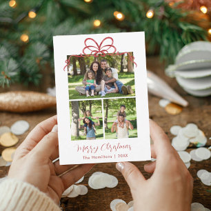 Rote Schleife Familienfoto-Collage-Weihnachtskarte Einladung