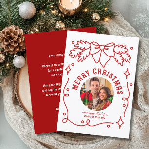 Rote Schleife Familienfoto Frohe Weihnachten
