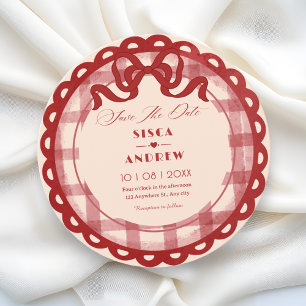 Rote Schleife Karo Hochzeit Save The Date