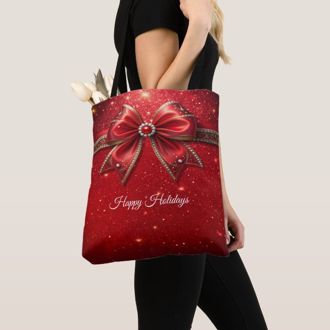 Rote Schleife mit Perlen-Tüte Tasche (Von Nahem)