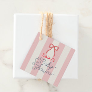 Rote Schleife & rosa Streifen Baby Shower Geschenkanhänger