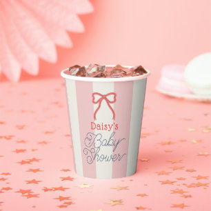 Rote Schleife & rosa Streifen Baby Shower Pappbecher
