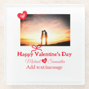 Rote Schleife Valentinstag Foto Name Herz Liebe Glasuntersetzer