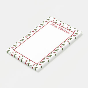 Rote Schleifen und Weihnachts-Stechpalmen-Pflanzen Post-it Klebezettel