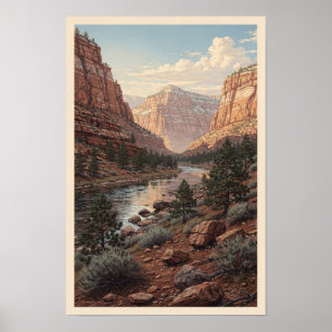 Rote Schlucht-Flusslandschaft Poster