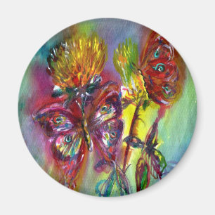 ROTE SCHMETTERLINGE AUF GELBEN DISTELN,BLAUER HIMM MAGNET