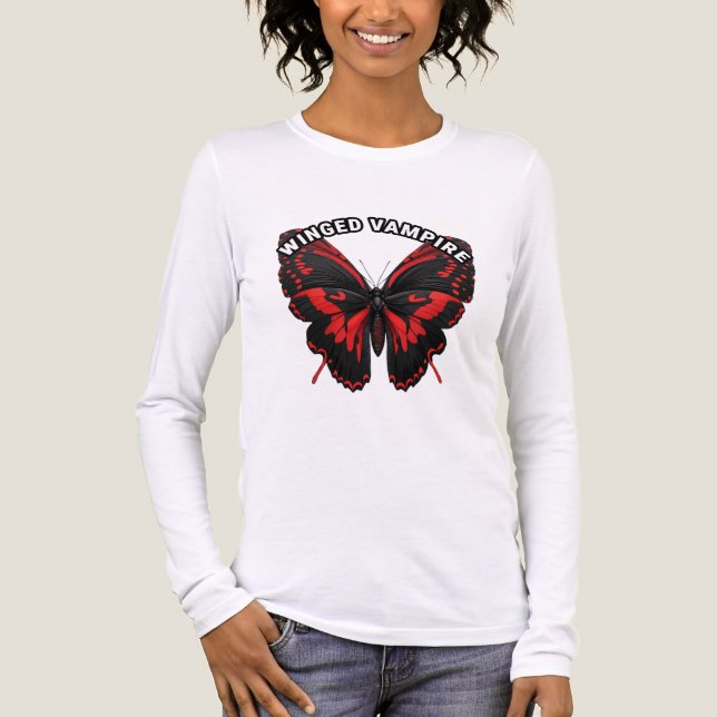 Rote Schmetterlings-Gotik-Kunst Tri-Blend Shirt (Vorderseite)