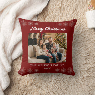 Rote Schneeblatt-Familienfoto-Weihnachten Kissen
