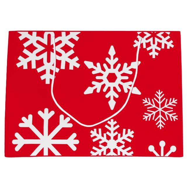 Rote Schneeflocke-Weihnachtsgeschenk-Tasche - groß Große Geschenktüte (Vorderseite)