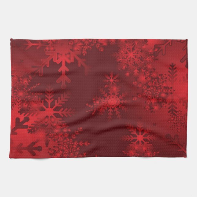 Rote Schneeflocken Geschirrtuch (Horizontal)