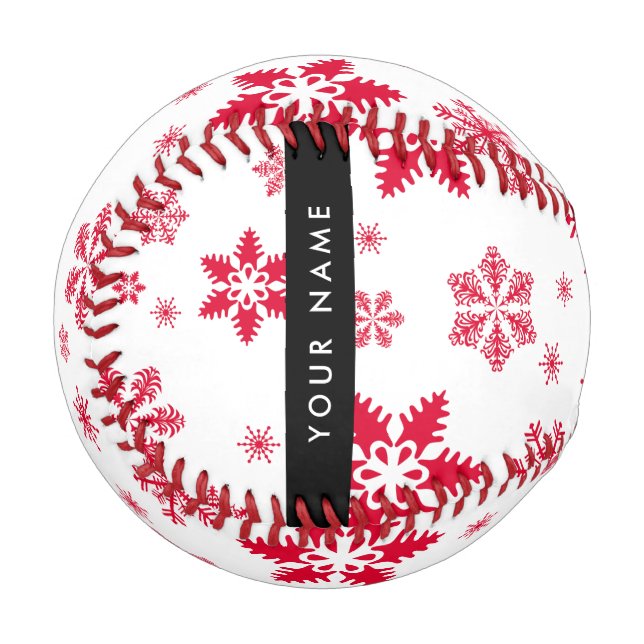 Rote Schneeflocken, Ihr Name, Personalisieren Baseball (Vorderseite Links)