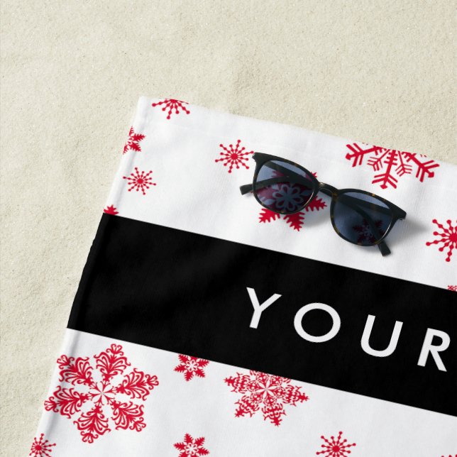 Rote Schneeflocken, Ihr Name, Personalisieren Strandtuch (Beispiel)