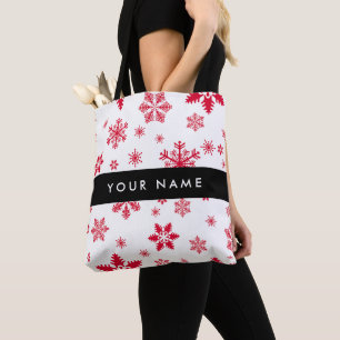 Rote Schneeflocken, Ihr Name, Personalisieren Tasche