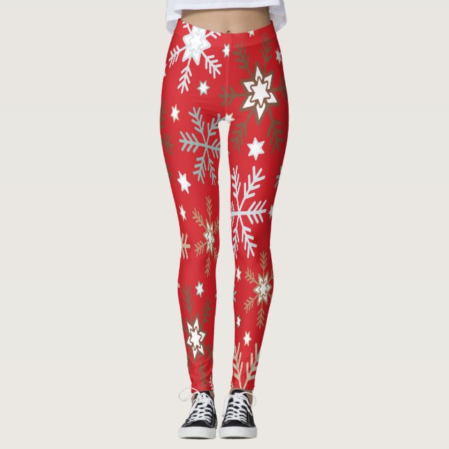 Rote Schneeflocken Leggings (Vorderseite)