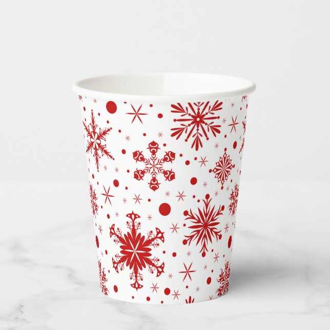 Rote Schneeflocken Pappbecher (Links)