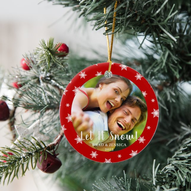 Rote Schneeflocken Runde Weihnachten Keramik Ornament (Von Creator hochgeladen)